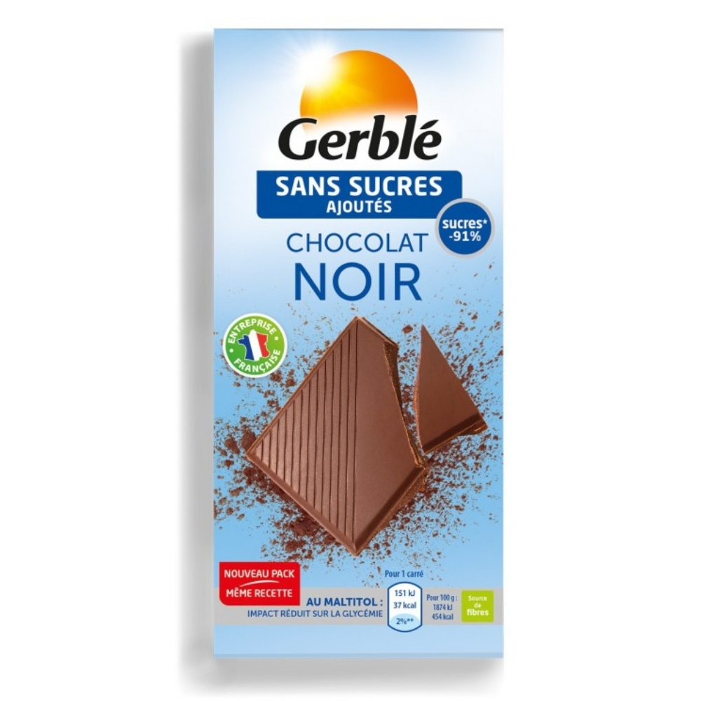 Ciocolata neagra fara zahar adaugat, 80 g, Gerble