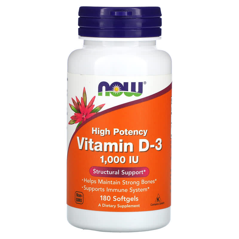 Vitamina D-3, 1,000 UI, 180 gelule moi, Now Foods