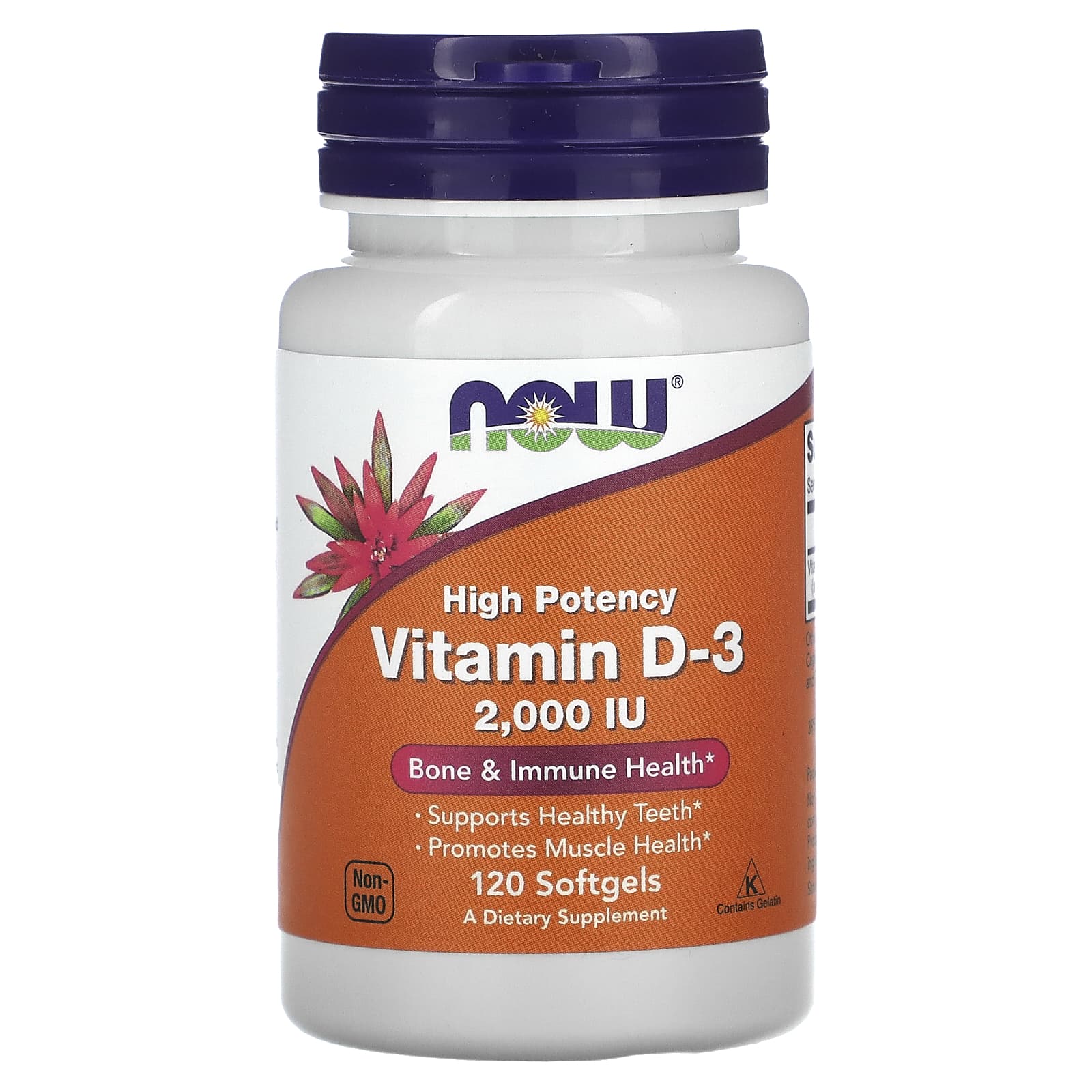 Vitamina D-3, 2,000 UI, 120 gelule moi, Now Foods
