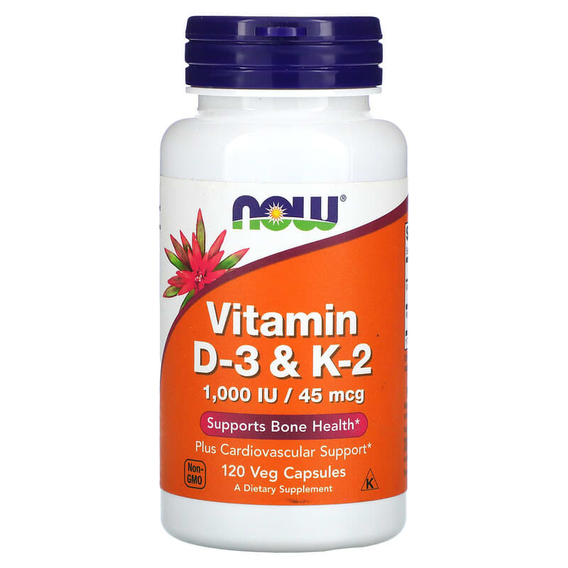 Vitamina D-3 1000UI Si K2 MK4 45 mcg, 120 capsule vegetale, Now Foods