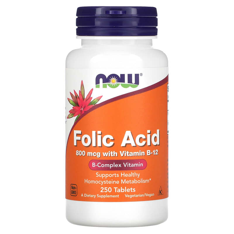 Acid Folic 800 mcg Cu Vitamina B-12 25 mcg, 250 tablete, Now Foods