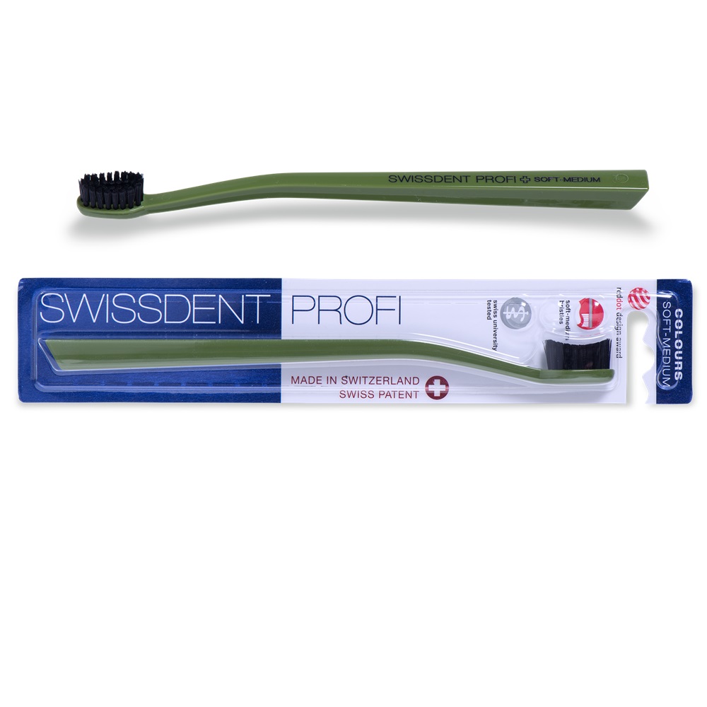 Periuta de dinti verde cu peri negri Medium Soft Profi Colours, 1 bucata, Swissdent