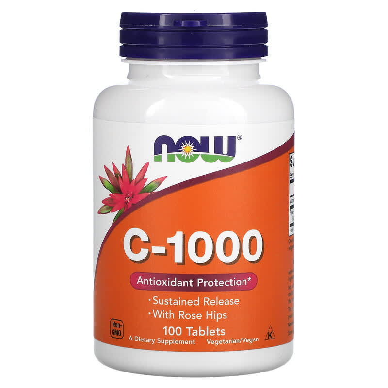 Vitamina C-1000 mg si macese cu eliberare treptata, 100 tablete, Now Foods