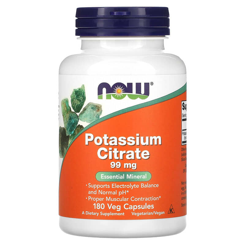 Potasiu Citrat, 99 mg, 180 capsule vegetale, Now Foods