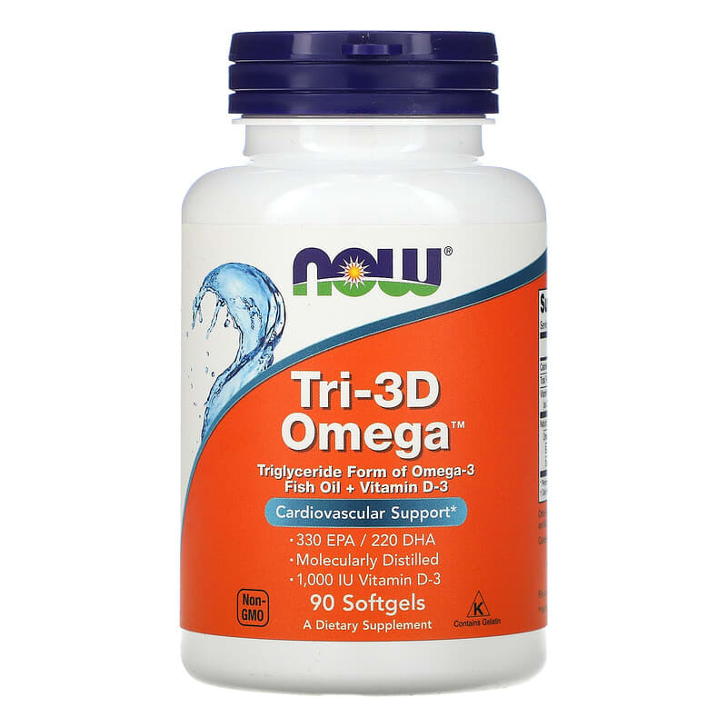 Tri-3D Omega Cu Vitamina D-3, 90 gelule moi, Now Foods