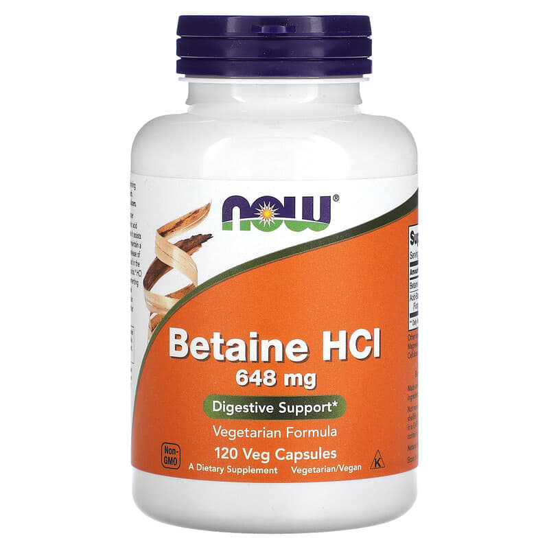 Betaina HCl, 648 mg, 120 capsule vegetale, Now Foods