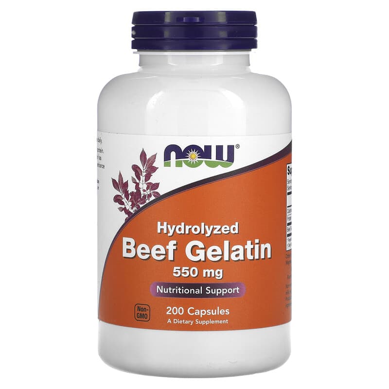 Gelatina, 550 mg, 200 capsule vegetale, Now Foods