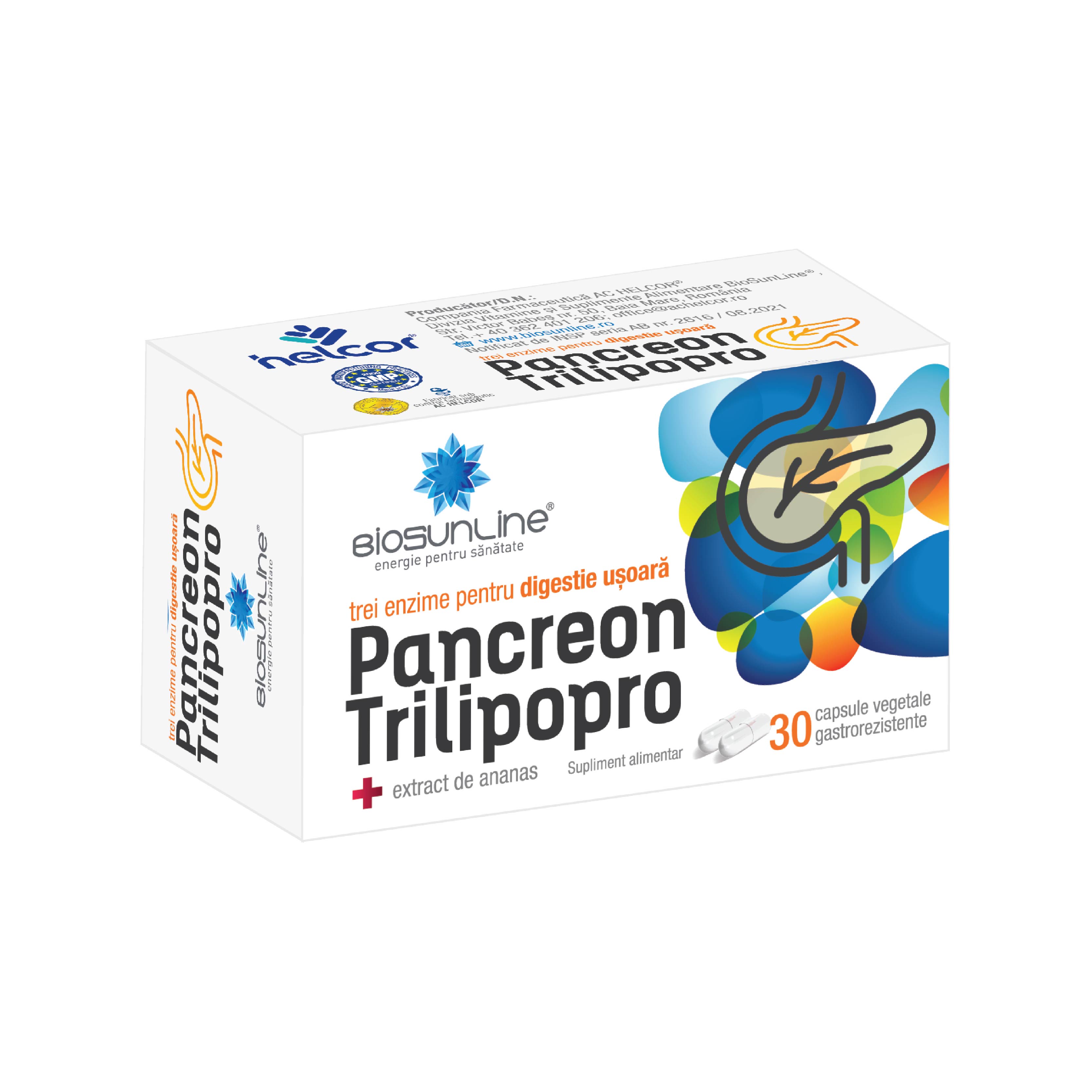 Enzime digestive Pancreon Trilipopro BioSunLine, 30 capsule vegetale gastrorezistente, Helcor