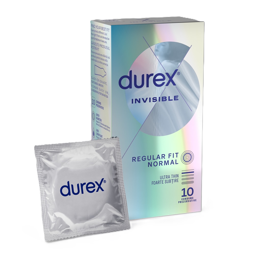 Prezervative Invisible Extra Thin, 10 bucati, Durex
