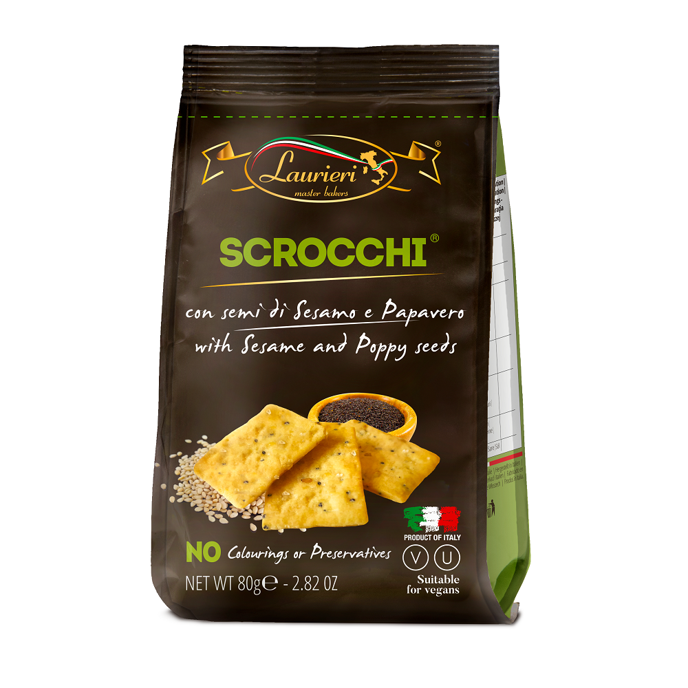 Crackers Scrocchi Sesame & Poppy Seeds, 80 g, Laurieri