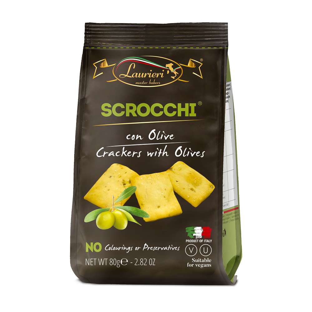 Crackers Scrocchi Green Olives, 80 g, Laurieri