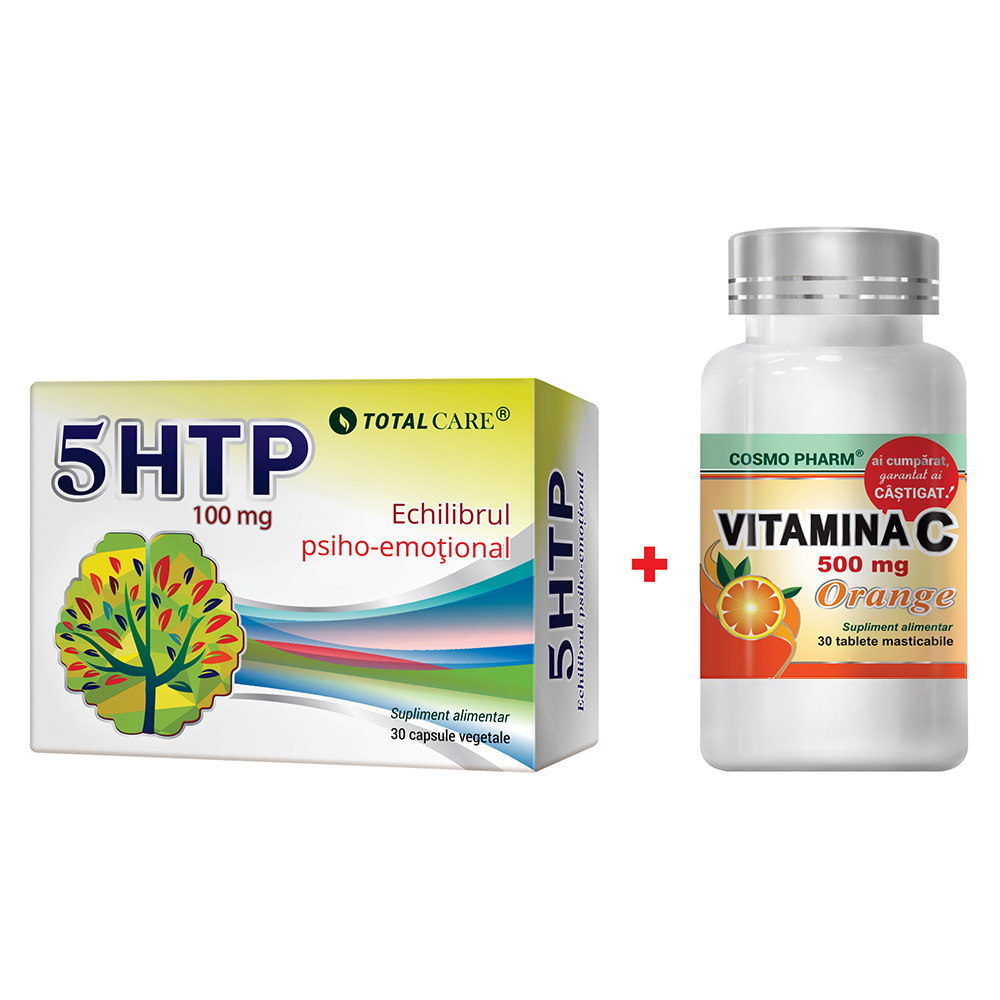 5 HTP 100mg, 30 capsule + Vitamina C 500mg Orange, 30 tablete, Cosmo Pharm