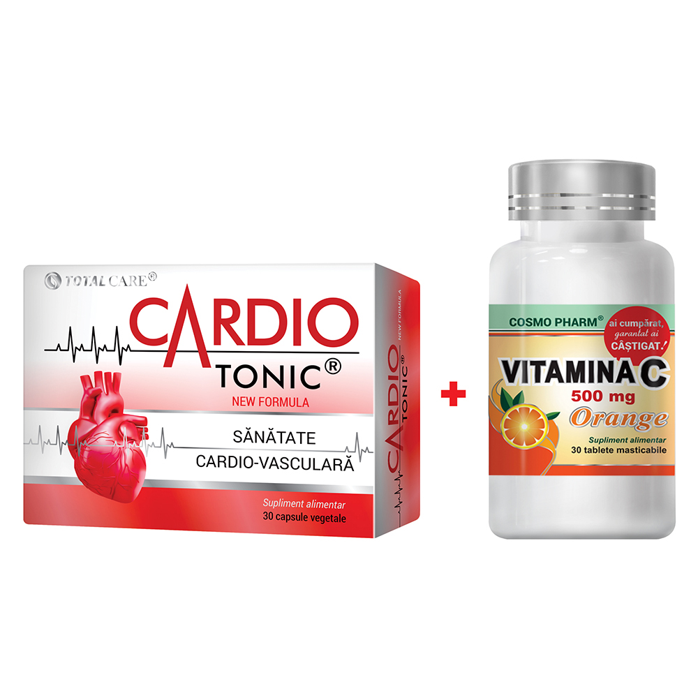Cardio Tonic, 30 capsule vegetale + Vitamina C 500mg Orange 30 tablete, Cosmopharm
