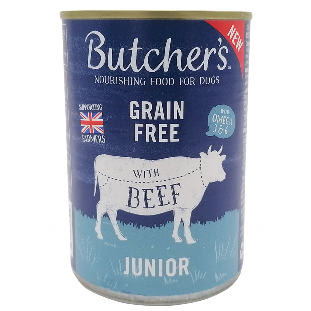 Hrana umeda pentru caini juniori vita in aspic Grain Free, 400 g, Butcher`s