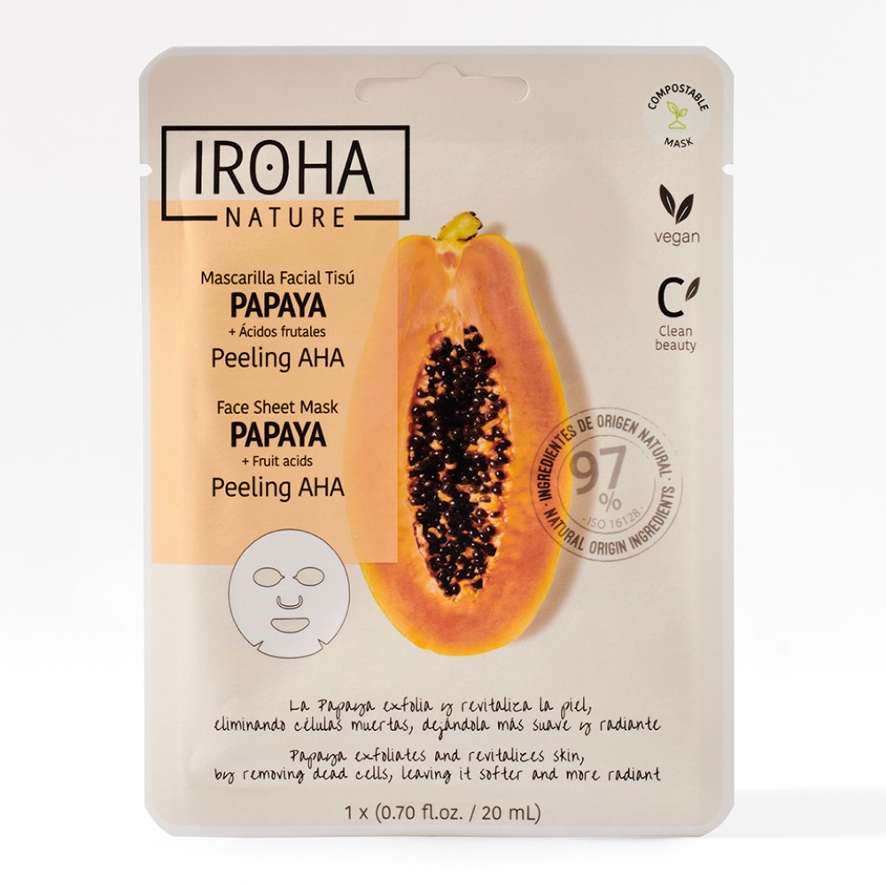 Masca exfolianta pentru fata Papaya and Fruity Acids, 20 ml, Iroha