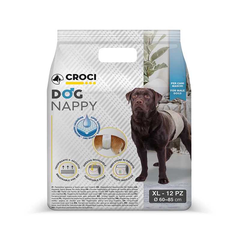 Scutece incontineta urinara pentru caini XL, 60-85 cm Dog Nappy, 12 bucati, Croci