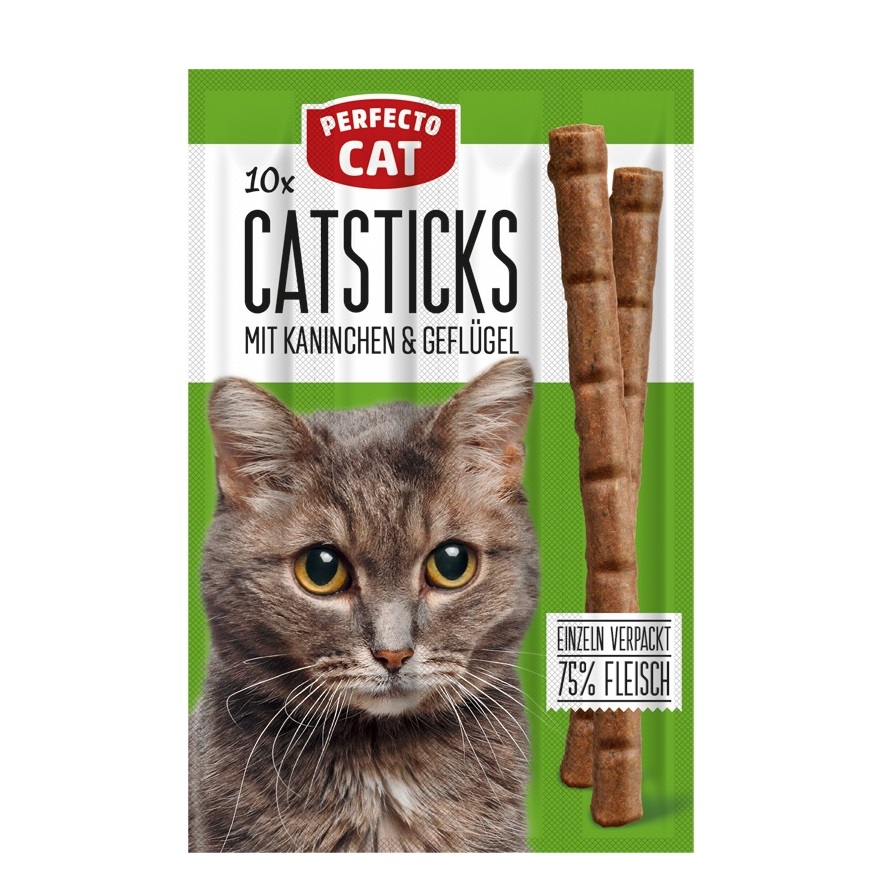 Recompense sticks pentru pisici cu iepure si pui, 10 bucati x 5 g, Perfecto Cat