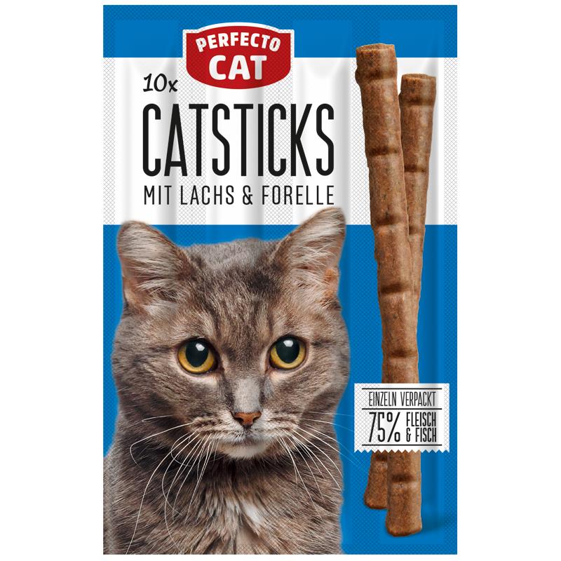 Recompense sticks pentru pisici cu somon si pastrav, 10 bucati x 5 g, Perfecto Cat