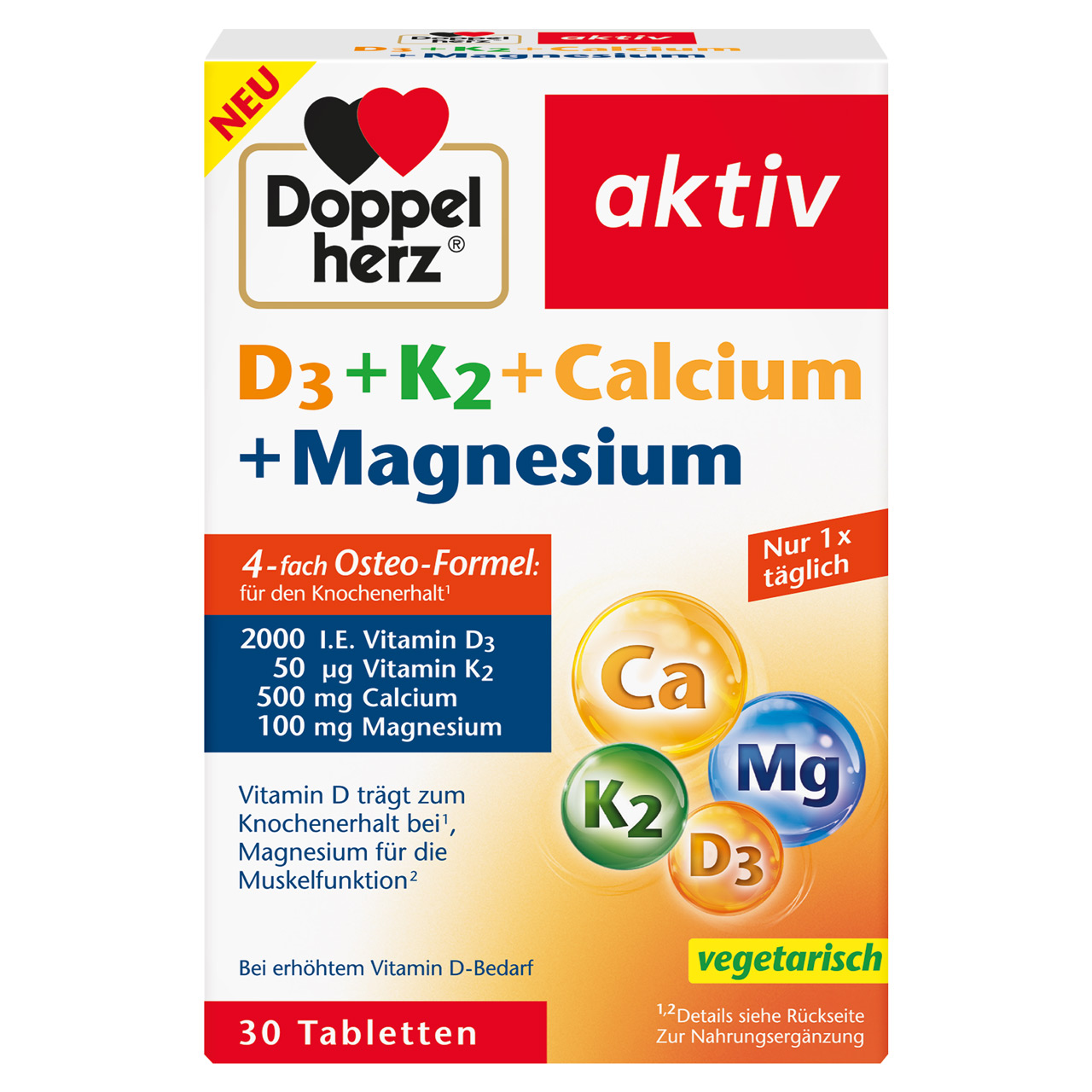 D3 + K2 + Calciu + Magneziu Aktiv, 30 comprimate, Doppelherz