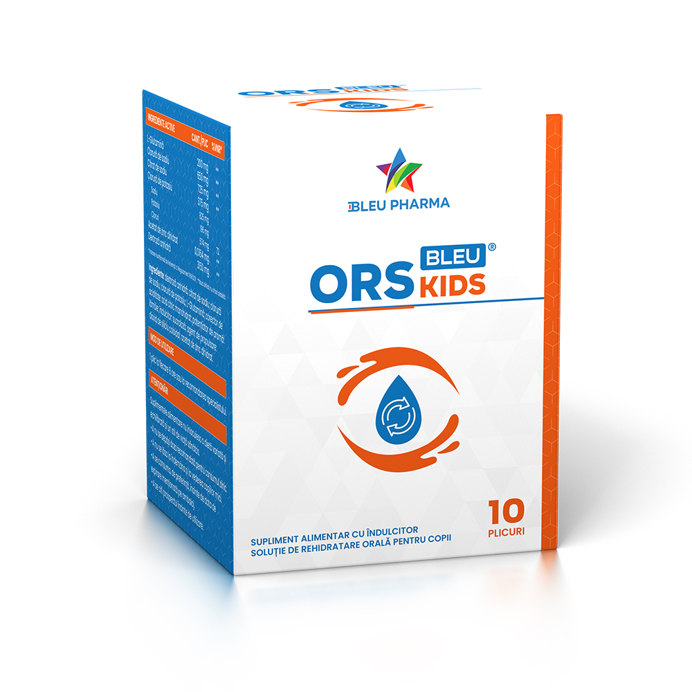 Solutie de rehidratare orala pentru copii ORS Kids Bleu, 10 plicuri x 5.5 g, Bleu Pharma