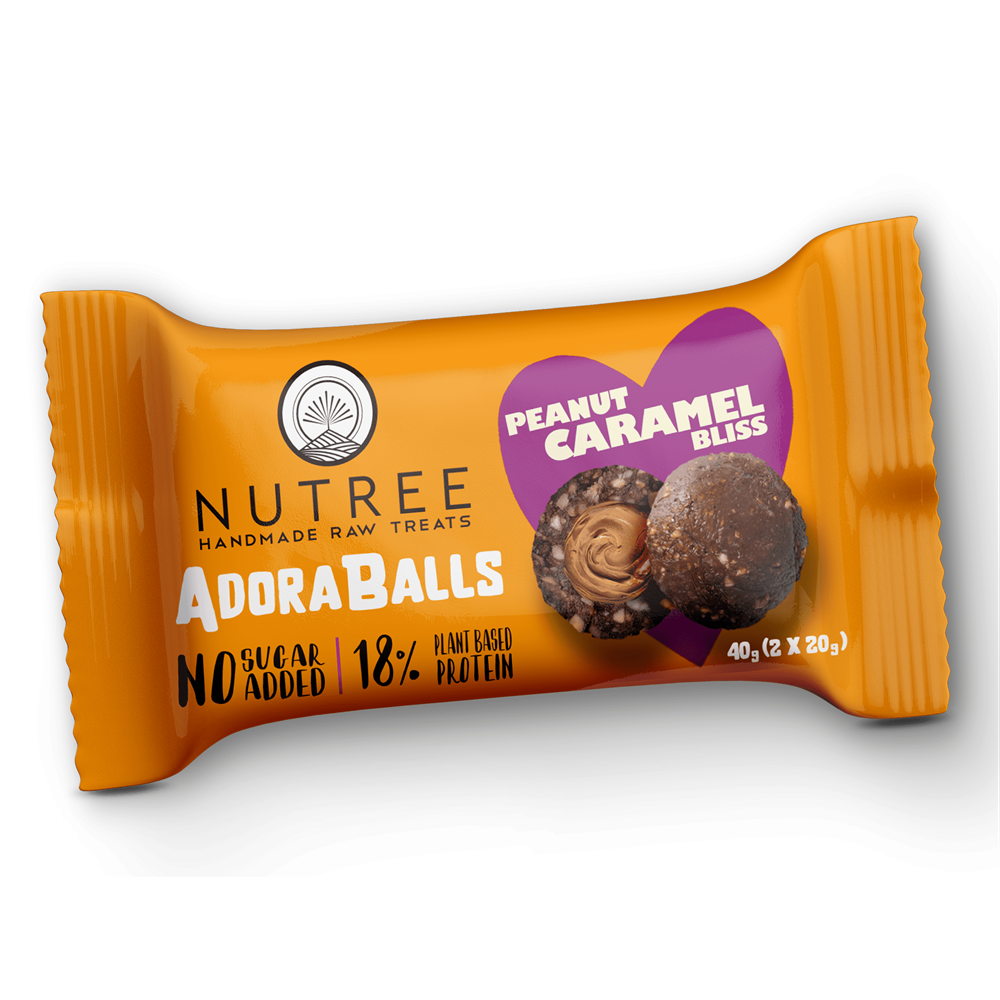 Praline proteice fara gluten AdoraBalls Peanut Caramel Bliss, 40 g, Nutree