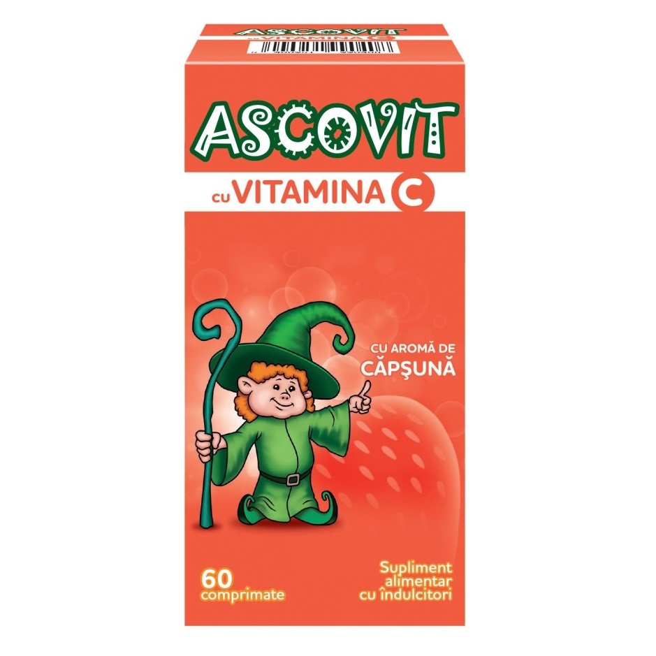 Ascovit cu Vitamina C cu aroma de capsuni 100 mg, 60 comprimate, Perrigo