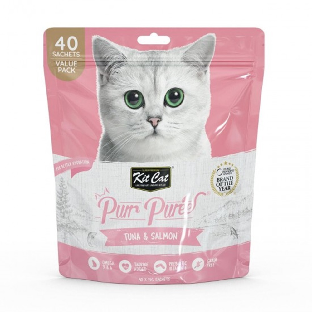 Recompense lichide cu ton si somon pentru pisici Purr Puree, 40x15 g, Kit Cat