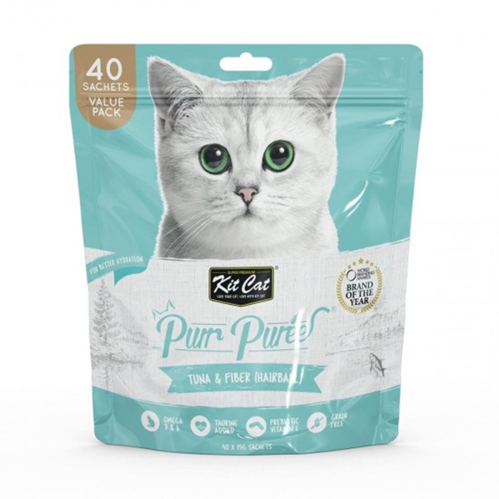 Recompense lichide cu ton si fibre pentru pisici Hairball Purr Puree, 40x15 g, Kit Cat