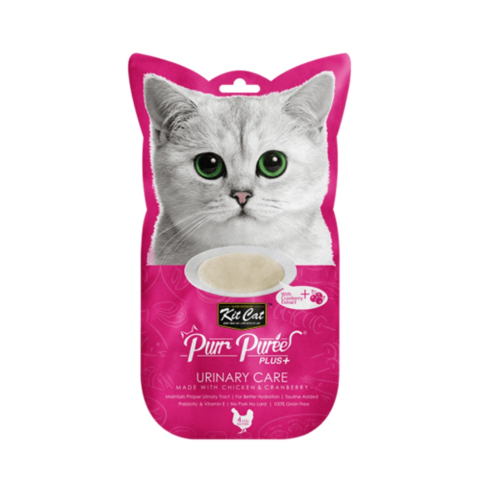 Recompense lichide cu pui si merisoare pentru pisici Urinary Care Purr Puree Plus, 4x15 g, Kit Cat