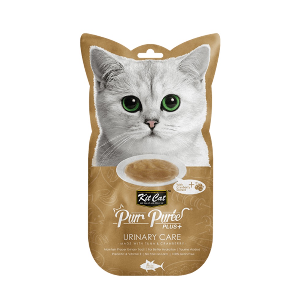 Recompense lichide cu ton si merisoare pentru pisici Urinary Care Purr Puree Plus, 4x15 g, Kit Cat