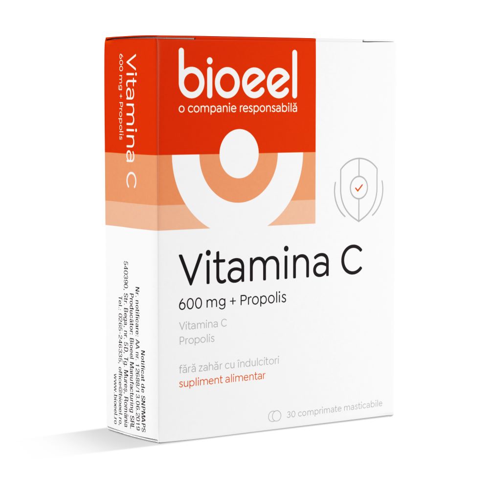 Vitamina C cu Propolis 600 mg, 30 comprimate, Bioeel