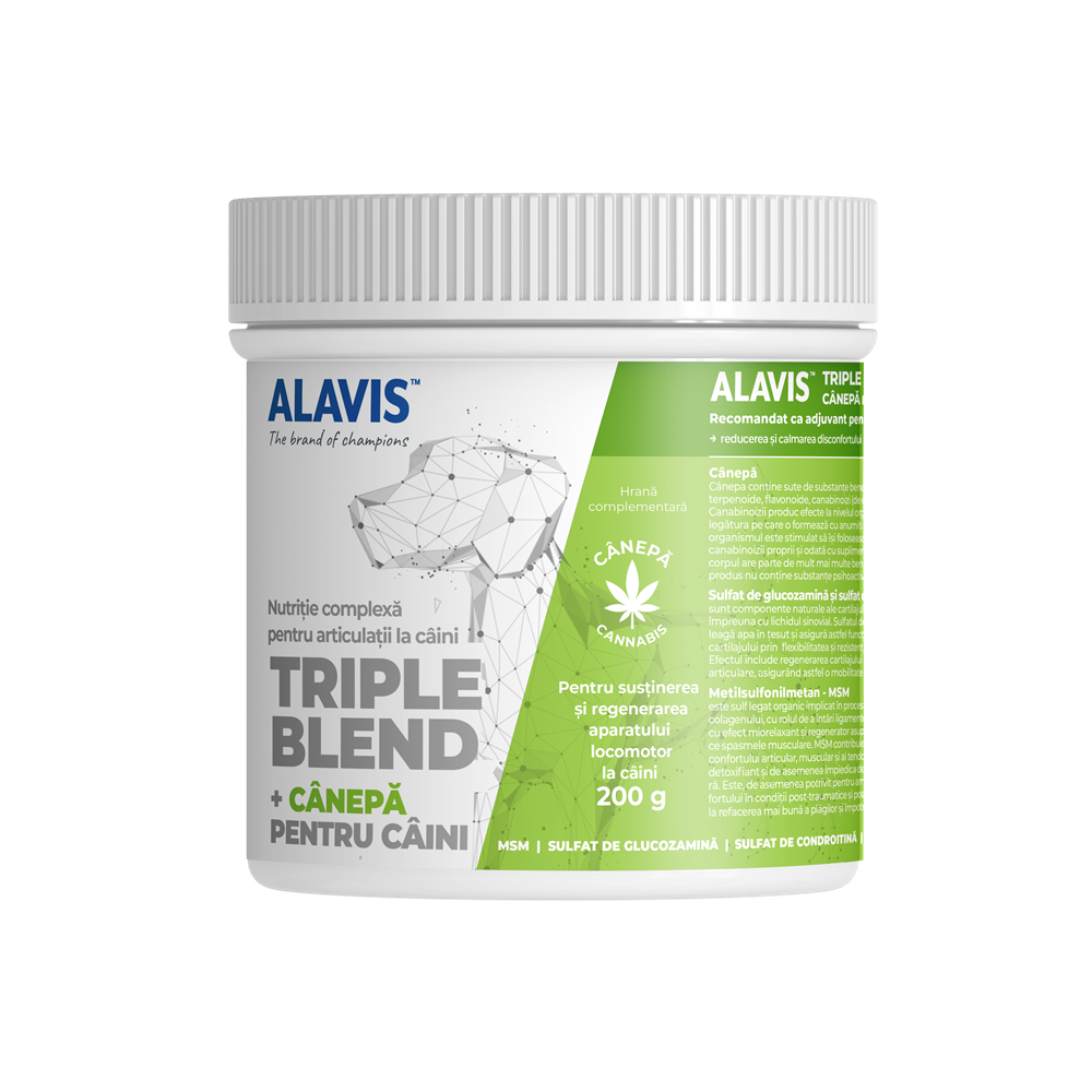 Suplimente cu canepa pentru caini Triple Blend, 200 g, Alavis