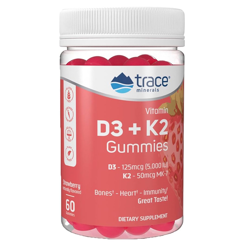 D3+K2 cu aroma de capsuni, 60 tablete gumate, Trace Minerals