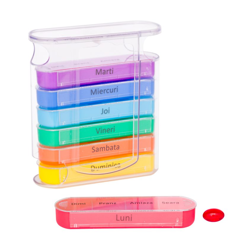 Organizator medicamente saptamanal, 4 casete colorate, Bazarul de Sanatate