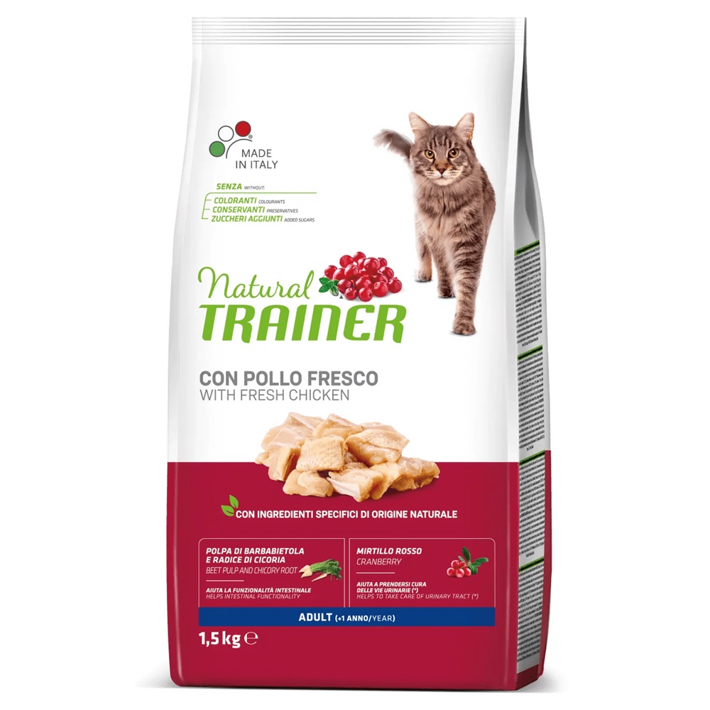 Hrana uscata cu pui pentru pisicile adulte cu varsta de 1 an, 1.5 kg, Natural Trainer