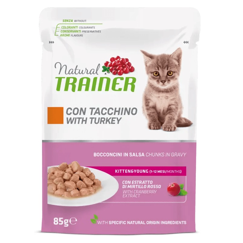 Hrana umeda cu curcan pentru pisoii cu varsta între 1 și 12 luni, 85 g, Natural Trainer