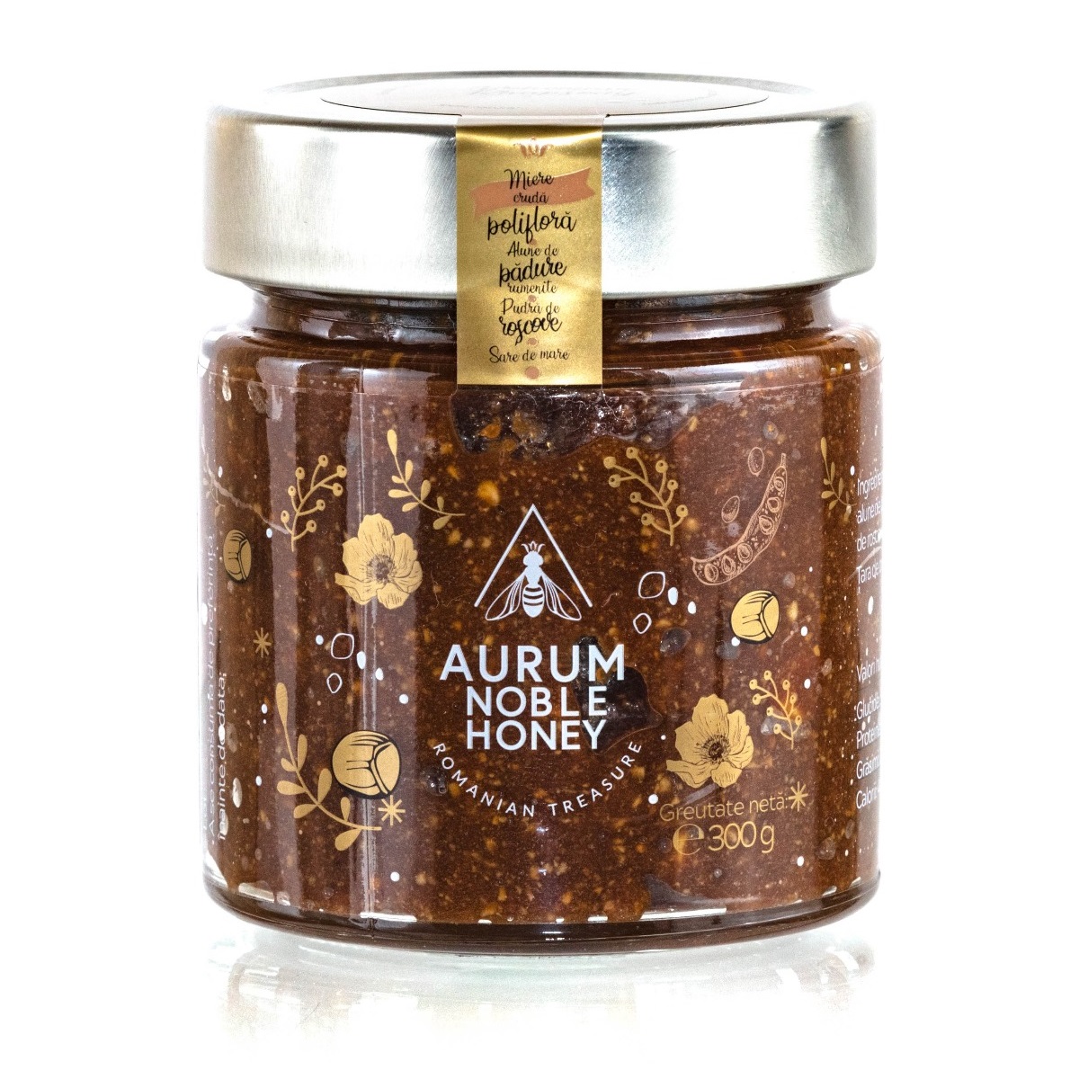 Miere cruda poliflora cu alune de padure si roscove Bohemian Rhapsody, 300 g, Aurum Noble Honey