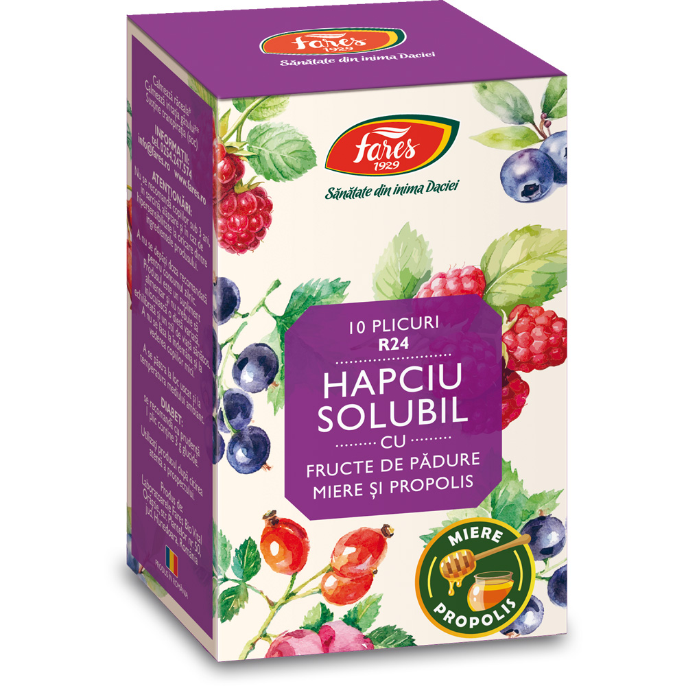 Hapciu solubil cu fructe de padure, 10 plicuri, Fares