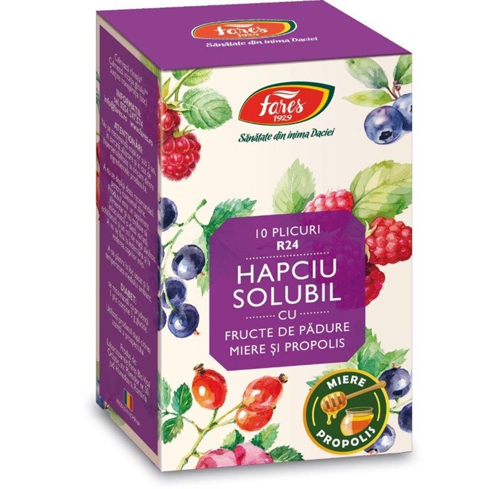 Hapciu solubil cu fructe de padure, 10 plicuri, Fares