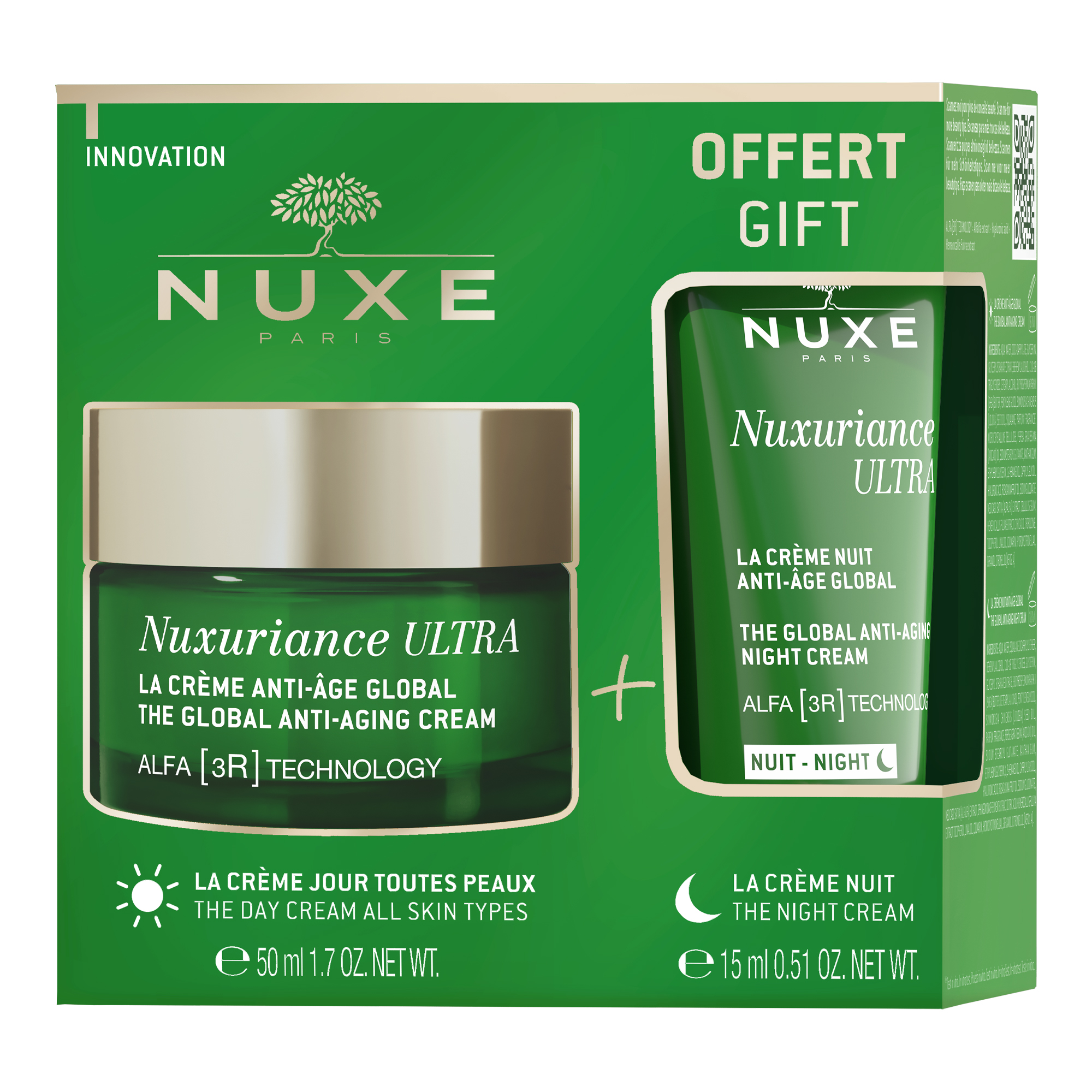 Set Crema antirid de zi, 50 ml + Crema de noapte, 15 ml Nuxuriance Ultra, Nuxe