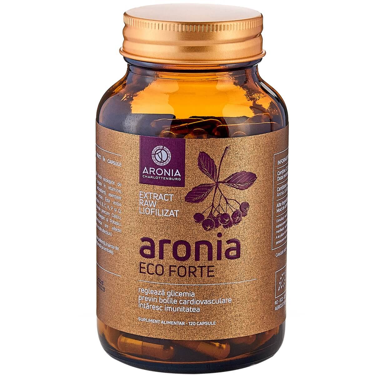 Aronia Forte extract raw eco liofilizat, 120 capsule, Aronia Charlottenburg