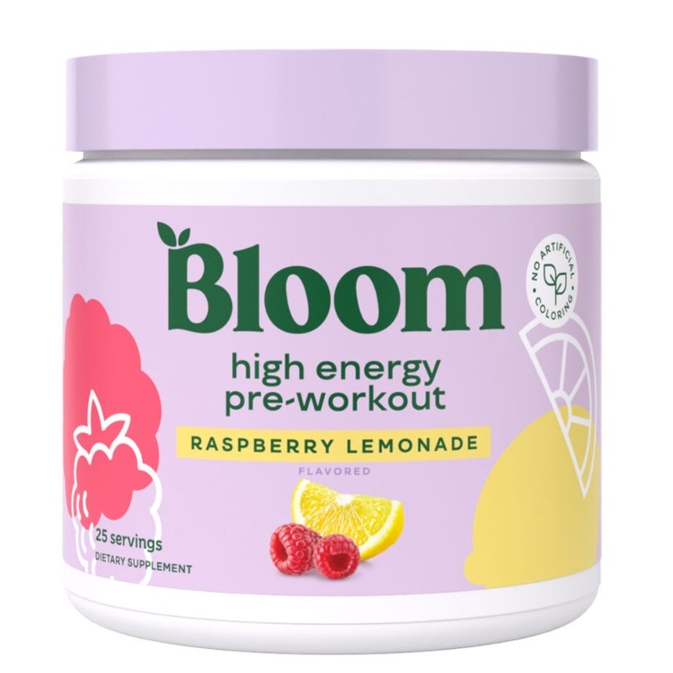 Pre Workout pentru femei cu aroma de limonada cu zmeura Bloom High Energy Pre-Workout, 207.5 g, Bloom