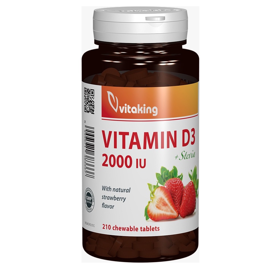 Vitamina D, 2000 UI, 210 comprimate masticabila, Vitaking