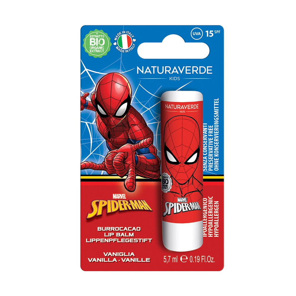 Balsam de buze cu aroma de vanilie SPF15 UVA-UVB Spider-man, 5.7 ml, Naturaverde