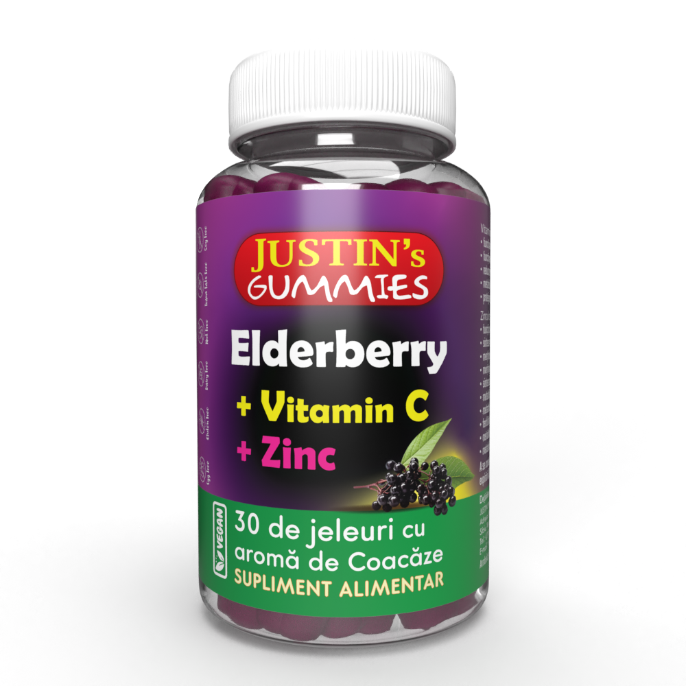 Jeleuri Elderberry + Vitamina C + Zinc Justins, 30 bucati, Justin Pharma