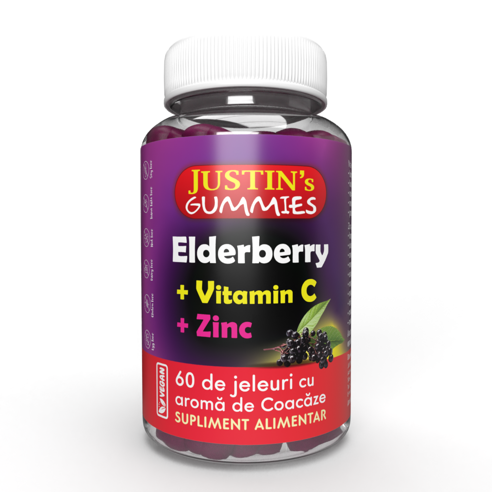 Jeleuri Elderberry + Vitamina C + Zinc Justins, 60 bucati, Justin Pharma