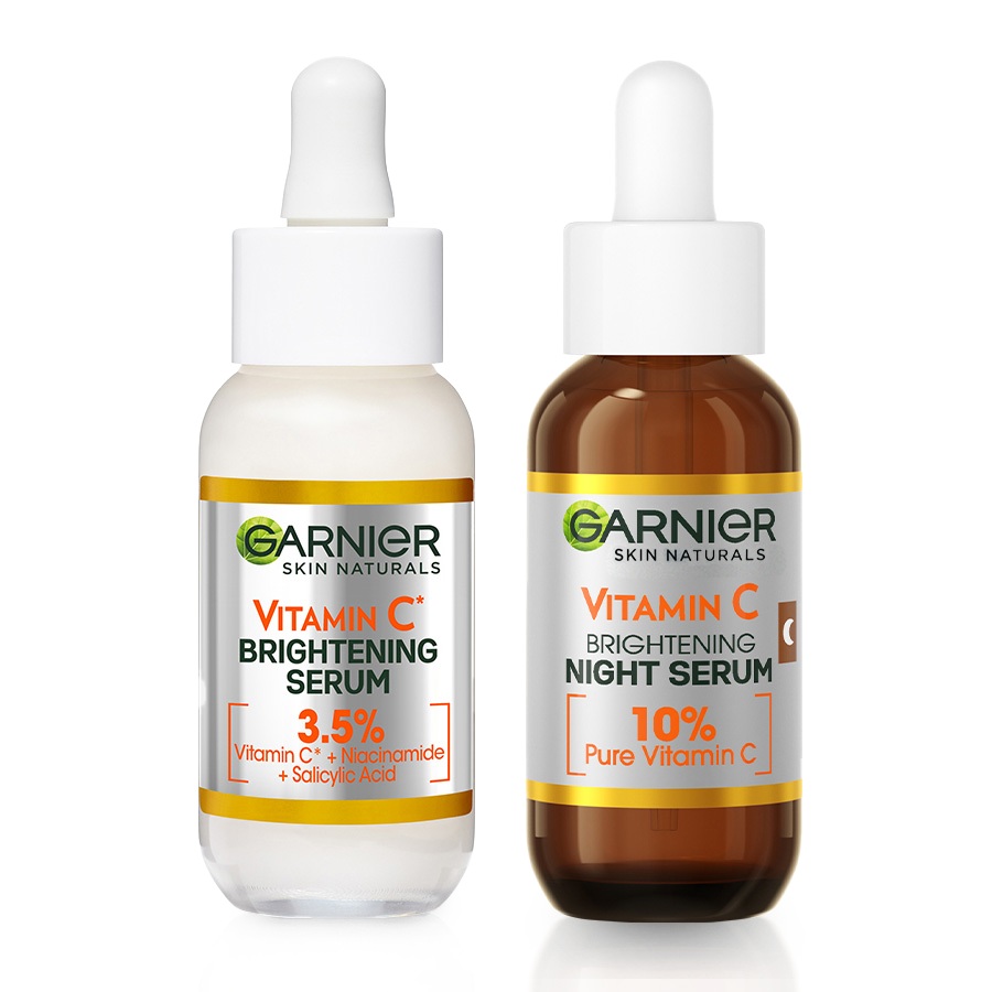 Set Serum cu Vitamina C cu efect de stralucire 30 ml + Serum de noapte cu Vitamina C Pura 30 ml Skin Naturals, Garnier