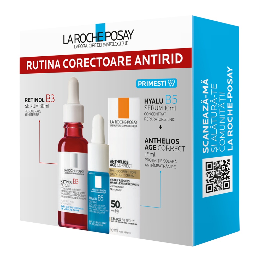 Pachet Retinol B3 Serum 30 ml + Mini Anthelios Age Correct 15 ml + Mini Hyalu B5 Serum 10 ml, La Roche-Posay