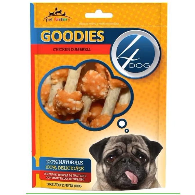 Recompense cu pui pentru caini 4Dog Goodies Chicken Dumbbells, 100 g, GOODIES