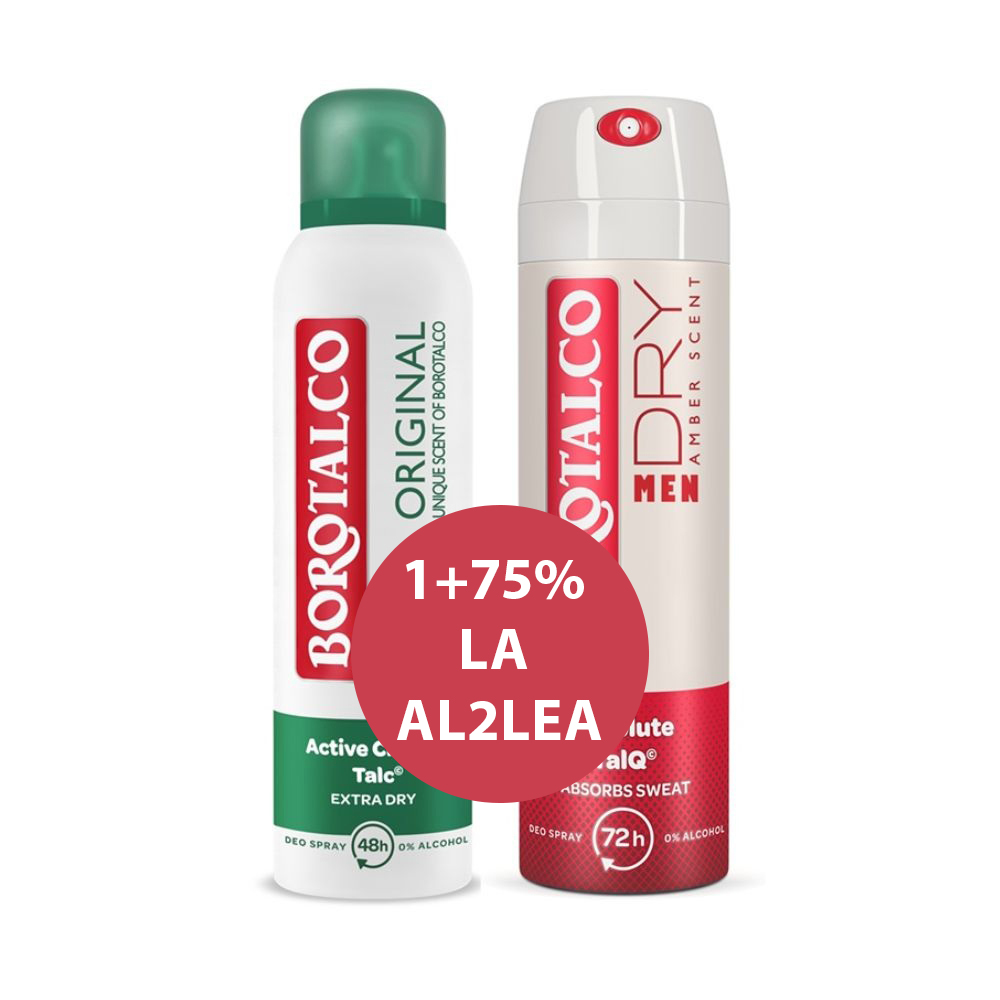 Pachet Deodorant Spray Original 150 ml + Deodorant Spray Pentru Barbati Amber 150 ml, Borotalco